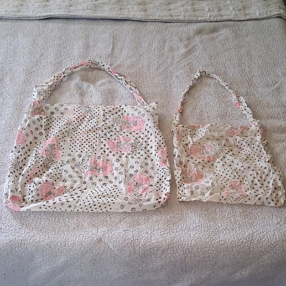 Free People Pink and White Floral Tote Duo